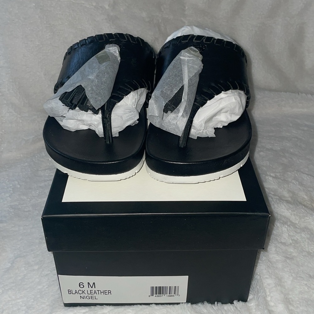 NWT J/SLIDES NIGEL Black Leather Tassel Sandal - Picture 3 of 11
